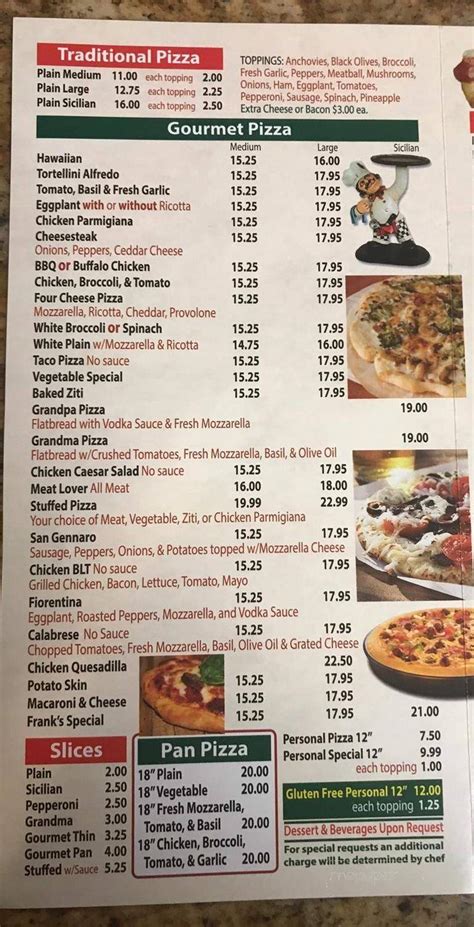 Menu Of Franks Pizza In Hopatcong Nj 07843