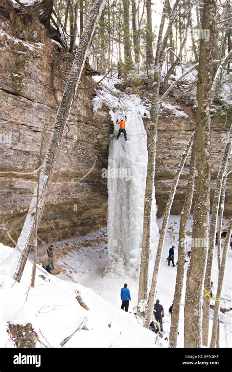 Ice Climbing During Michigan Ice Fest At Pictured Rocks National