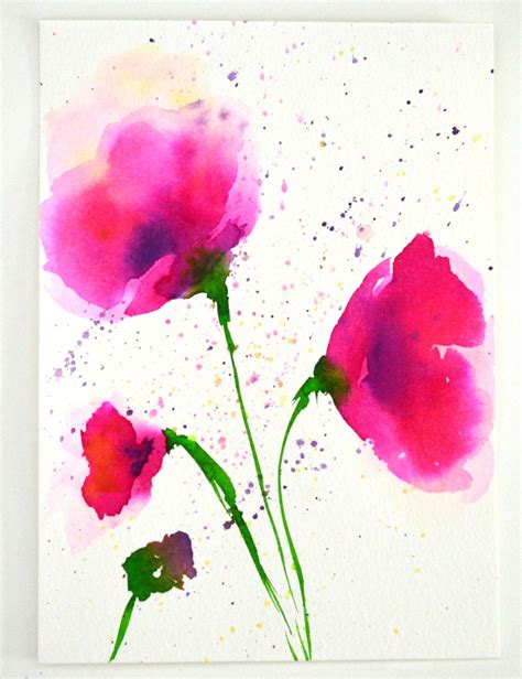 Abstract Poppy Watercolor Painting Original Flower Nursery Decor Bold