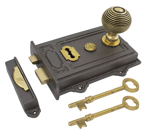 Davenport Iron Rim Lock With Antique Brass Beehive Rim Mortice Etsy