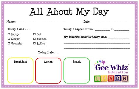 Preschool Daily Note Geewhiz Education