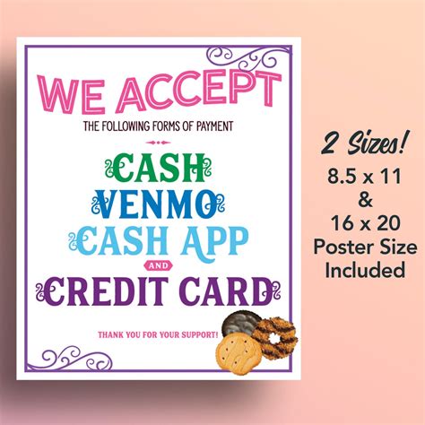 We Accept Payments Sign Cash Cash App Venmo And Credit Etsy