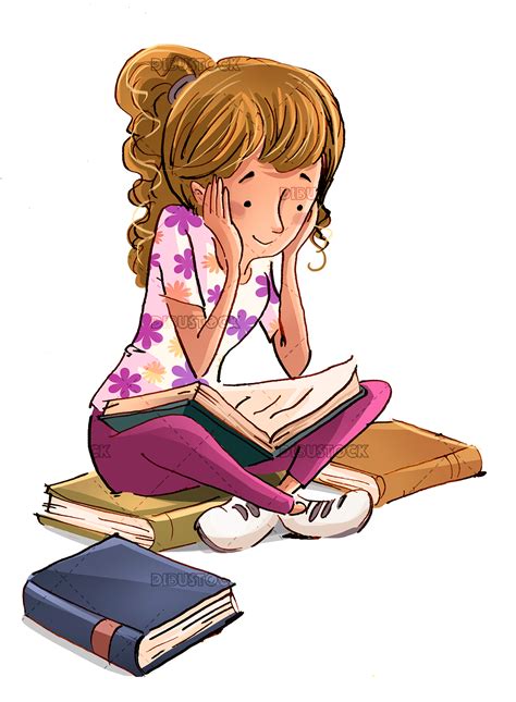 Chica Leyendo Libros Dibustock Ilustraciones Infantiles De Stock