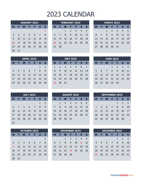 Monday 2023 Calendar Vertical Calendar Quickly