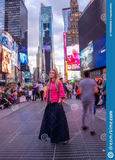 Girl Exploring New York City Manhattan Times Square Editorial Photo