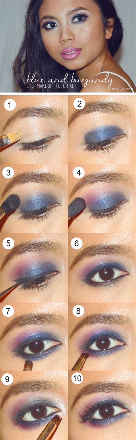 Tutorial Blue And Burgundy Smokey Eye Makeup