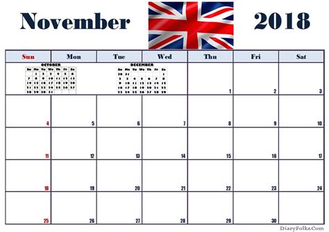 November 2018 Calendar Uk Calendar Uk 2018 Printable Calendar Blank