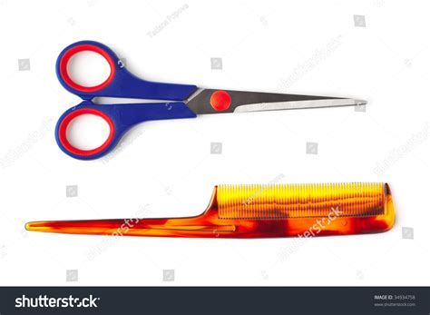 Scissors And Comb Isolated On White Background Stock Photo 34934758