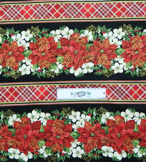 Quilting Patchwork Sewing Fabric Red Xmas Flowers Border 50x55cm Fq New