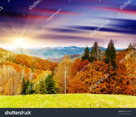 Majestic Sunset In The Mountains Landscape Dramatic Sky Stock Photo