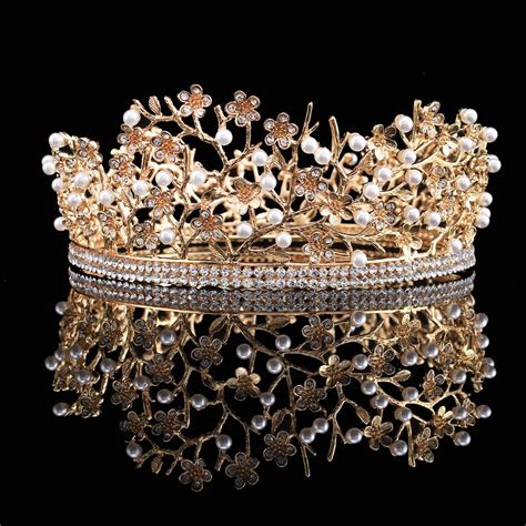 Gold Rhinestone Simulated Pearl Crown Queen Bridal Headpieces Prom