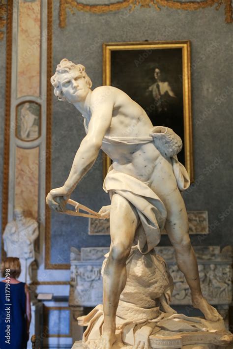 Marble Sculpture David By Gian Lorenzo Bernini In Galleria Borghese
