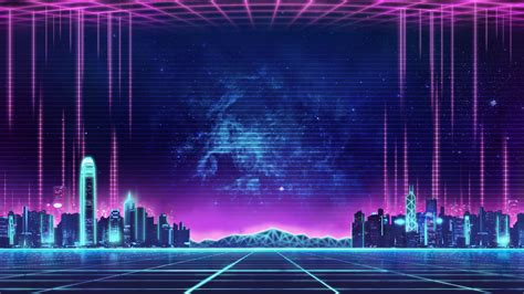Sintav 80s Retrouve City 80s Synthwave Neon Outrun Background