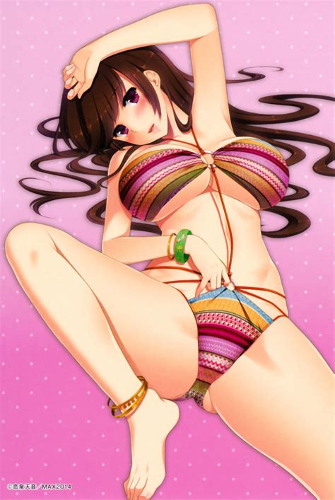 Koizumi Amane Highres Scan 1girl Barefoot Bikini Breasts Brown Hair Feet Large Breasts