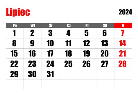 Kalendarz Lipiec 2024 Kalendarzsu