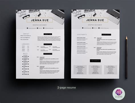 The skills section has a visual bar graph that reflects your levels of. Two Page Resume Template Incredible Modern 2 Page Cv ...