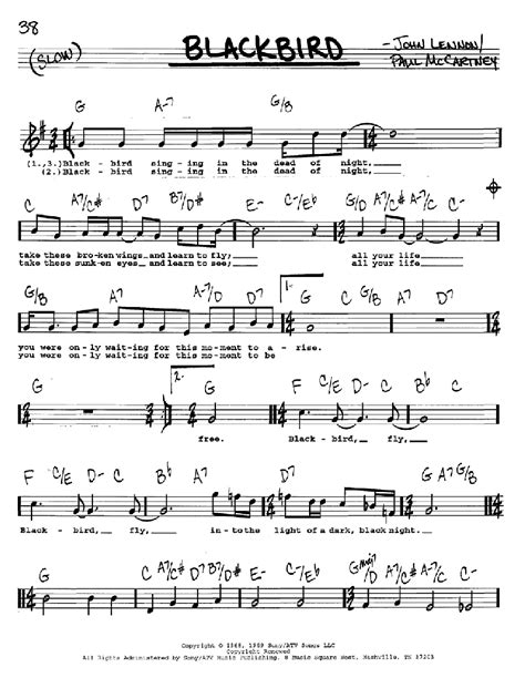 Blackbird Sheet Music The Beatles Real Book Melody Lyrics And Chords
