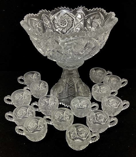 Lot Vintage Glass Punch Bowl Set
