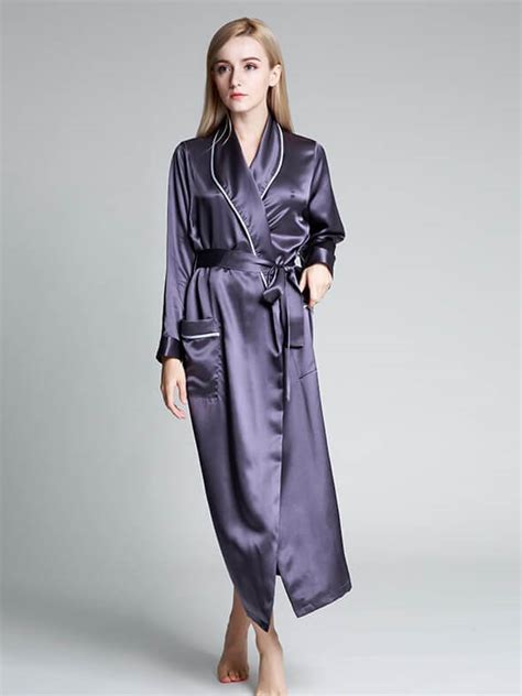 Momme Full Length Luxurious Silk Robe With Piping Fs