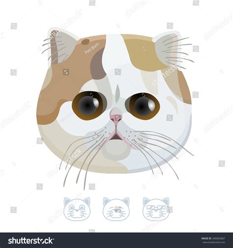 Cute Cat With Big Eyes Cartoon Portrait Vector Illustration
