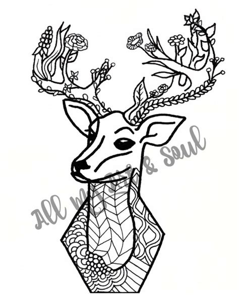 Adult Coloring Page Deer Antler Instant Download