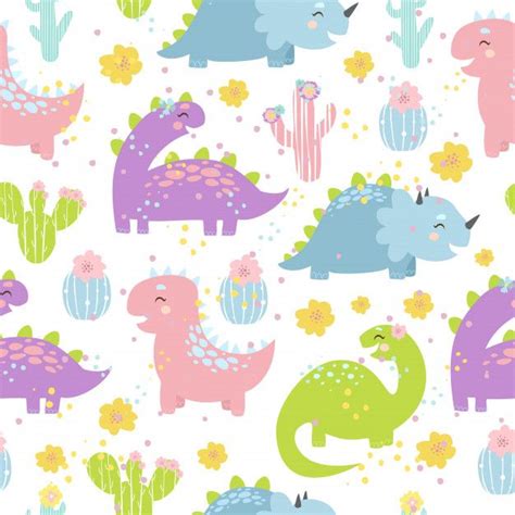 Vector pastel dinosaurs seamless pattern | Free Vector #Freepik #