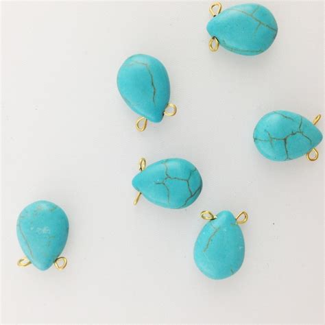 Turquoise Teardrop With Double Hung 24K Gold Plated Wire