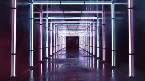 Corridor Tunnel Neon Light Reflection Light Tunnel 3840x2160