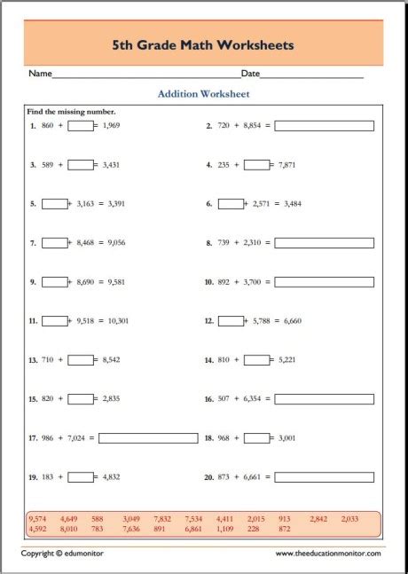 In geometry we offer materials with figure activities and geometric games. 5th Grade Math Worksheets - PDF Printables - The EduMonitor