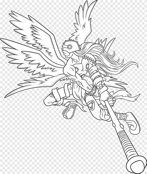 Angemon Line Art Raster Graphics Digimon Monochrome Color Png Pngegg