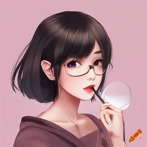 Anime Girl With Black Hair And Glasses On Craiyon