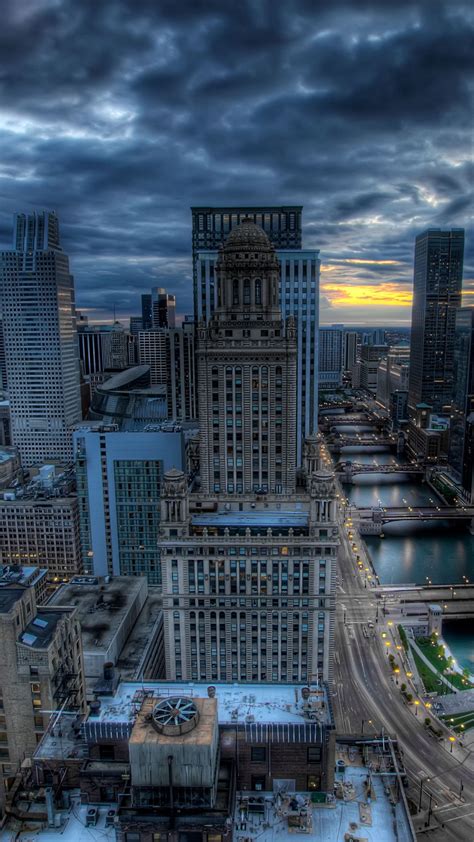Download Wallpaper 1440x2560 Chicago Buildings Skyscrapers River