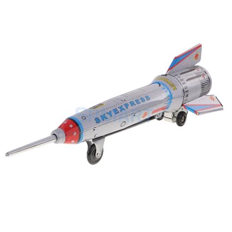 Vintage Retro Rocket Spaceship Model Clockwork Wind Up Tin Toy Adult