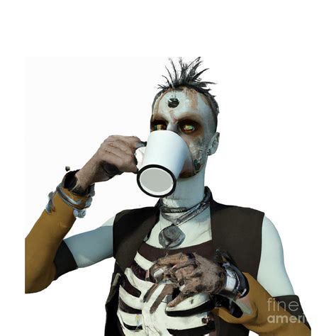 Artificial Intelligence 3d Look Steampunk Zombie Drinking Coffee 2 Of 4