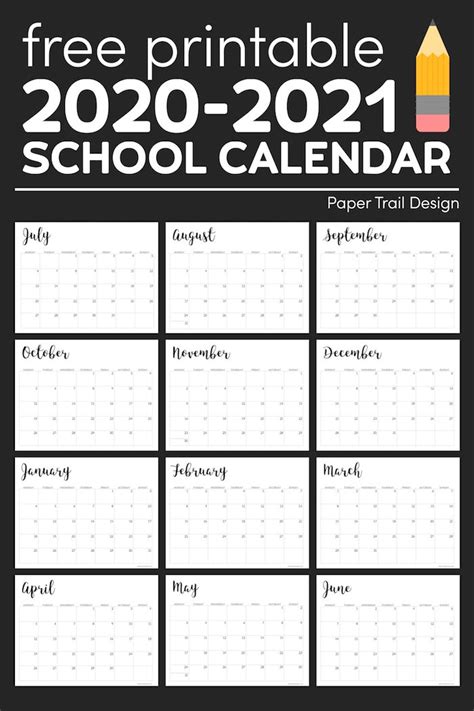 2020 Calendar 2021 Printable School Free Letter Templates