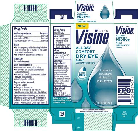 If you're suffering from dry eyes, eye drops are a fast and effective way to treat the condition and enjoy soothing relief. Visine ALL DAY COMFORT DRY EYE Relief (solution/ drops ...