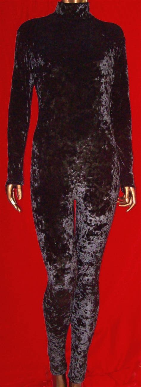 Black Crushed Velvet Unitard Catsuit Bodysuit Size By Ninacorrea
