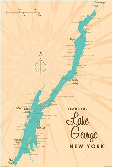 Lake George New York Map Giclee Art Print Poster By Lakebound 12 X 18