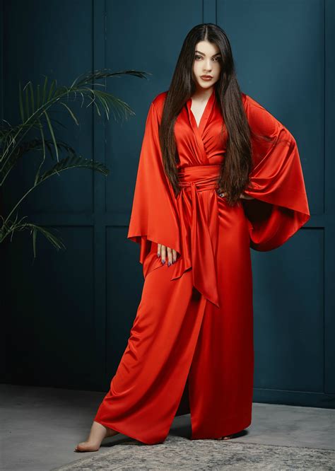 Long Red Kimonolong Silk Kimonolong Satin Kimonored Silk Etsy Long Silk Kimono Pure Silk