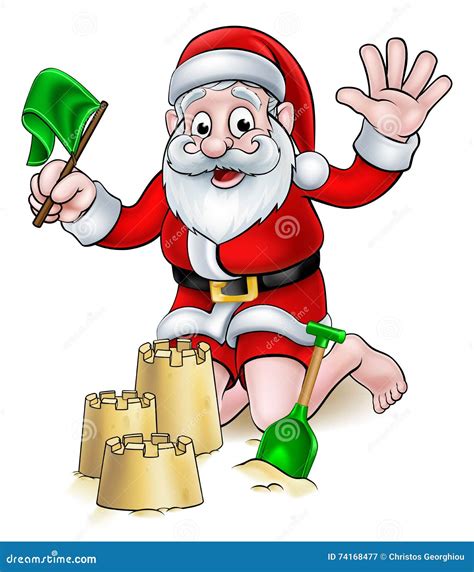 Christmas Cartoon Santa On Beach Stock Vector Illustration Of Playing