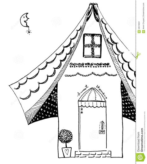 Sweet Home Line Art Drawing Black And White Stock Illustration