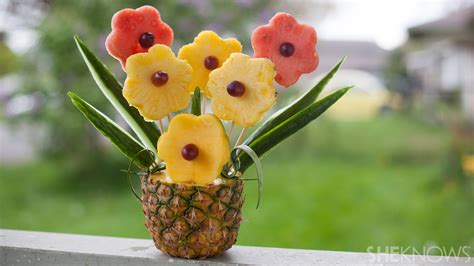 Each fruit arrangement is hand crafted with the utmost of care and with the freshest fruit to deliver a 100% smile guarantee. Tropical fruit bouquet in a pineapple vase