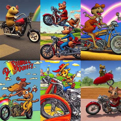 a mouse in motorcycle, over the rainbow by Robert | Stable Diffusion