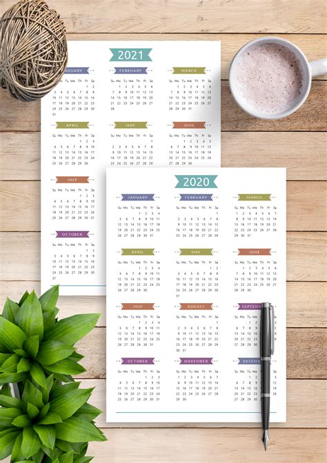 Download Printable Yearly Calendar Casual Style Pdf