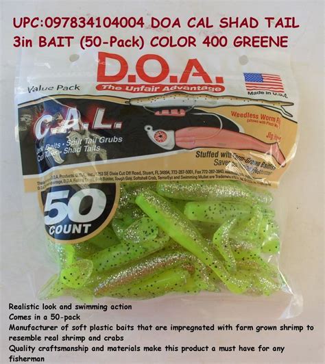 Doa Cal Shad Tail 3in Bait 50 Pack Color 309 Glow Gold In 2021 Bait Soft Plastic Split Tail
