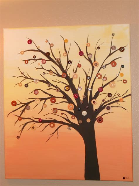 I Love This A Painted Tree With Button Leaves On Canvasi Was