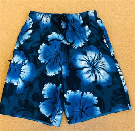 Speedo Mens Board Shorts Hawaiian Swimwear Trunk Blue Stretch Lined