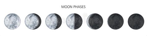 Moon Phases On White Background Galaxy Hand Drawn Isolated Watercolor