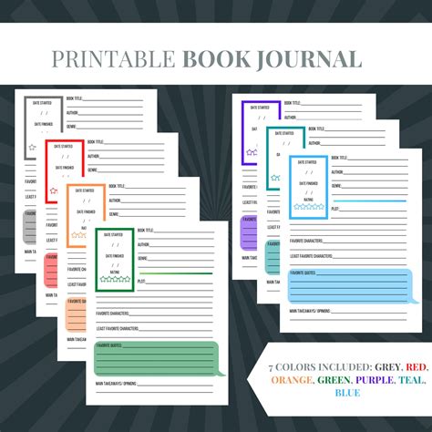 Printable Book Journal Template Book Reading Log and Review - Etsy