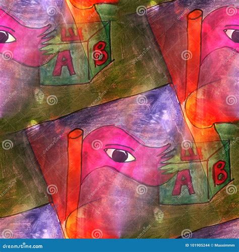 Art Light Eye Cube Letter Background Texture Watercolor Seamle Stock